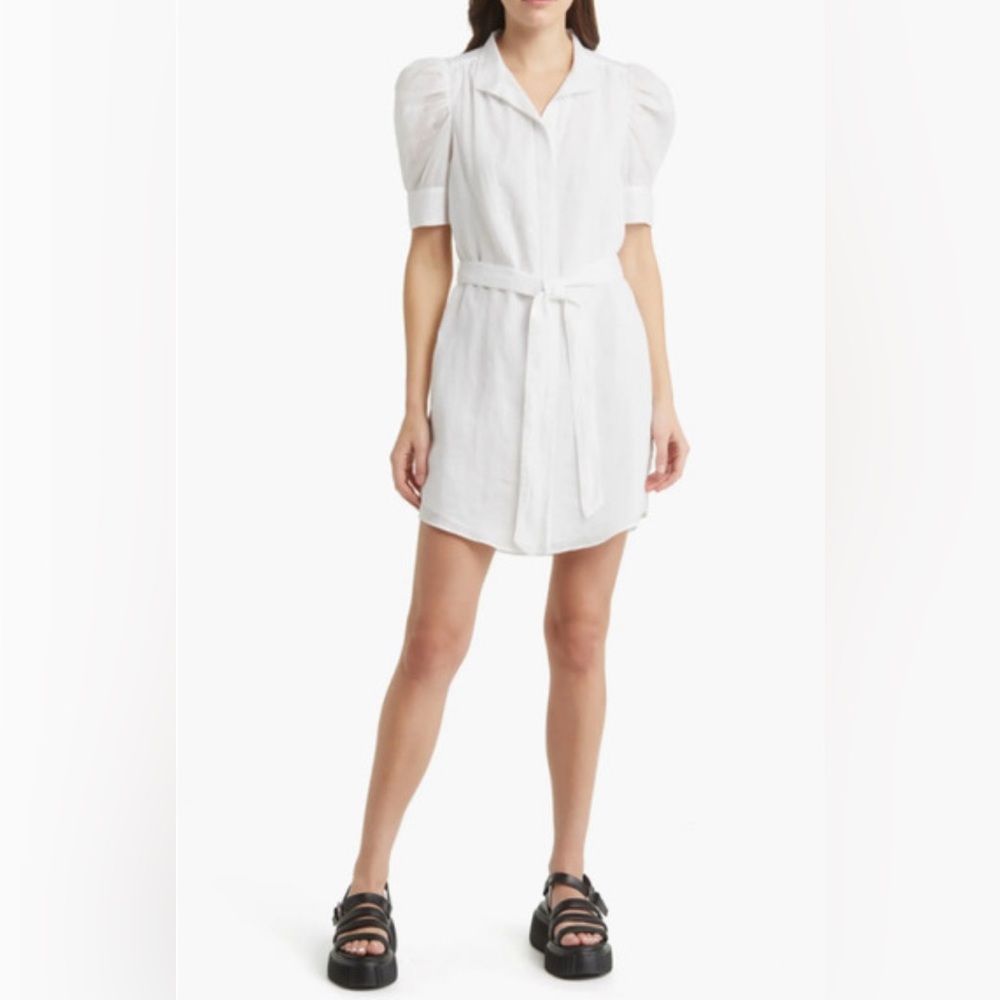 FRAME Gillian Puff Sleeve Cotton Shirtdress Women's White Blanc Size S $398